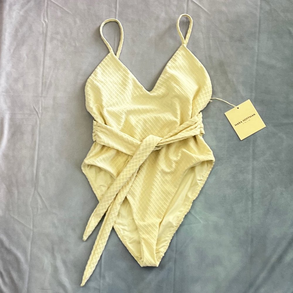 MARA HOFFMAN Gamela Belted One Piece Swim - Cream (NWT)